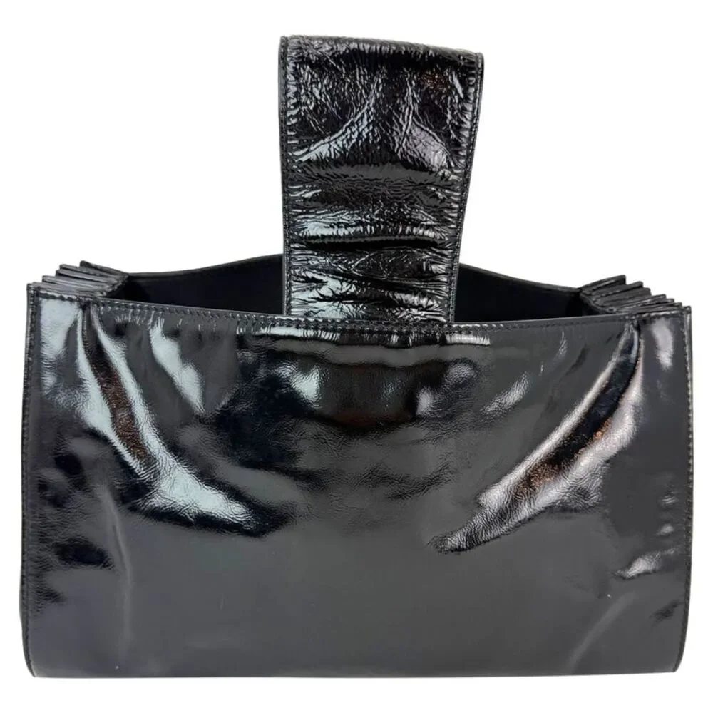 Chanel Patent Mademoiselle lock Convertible Wrist Clutch Black Bag